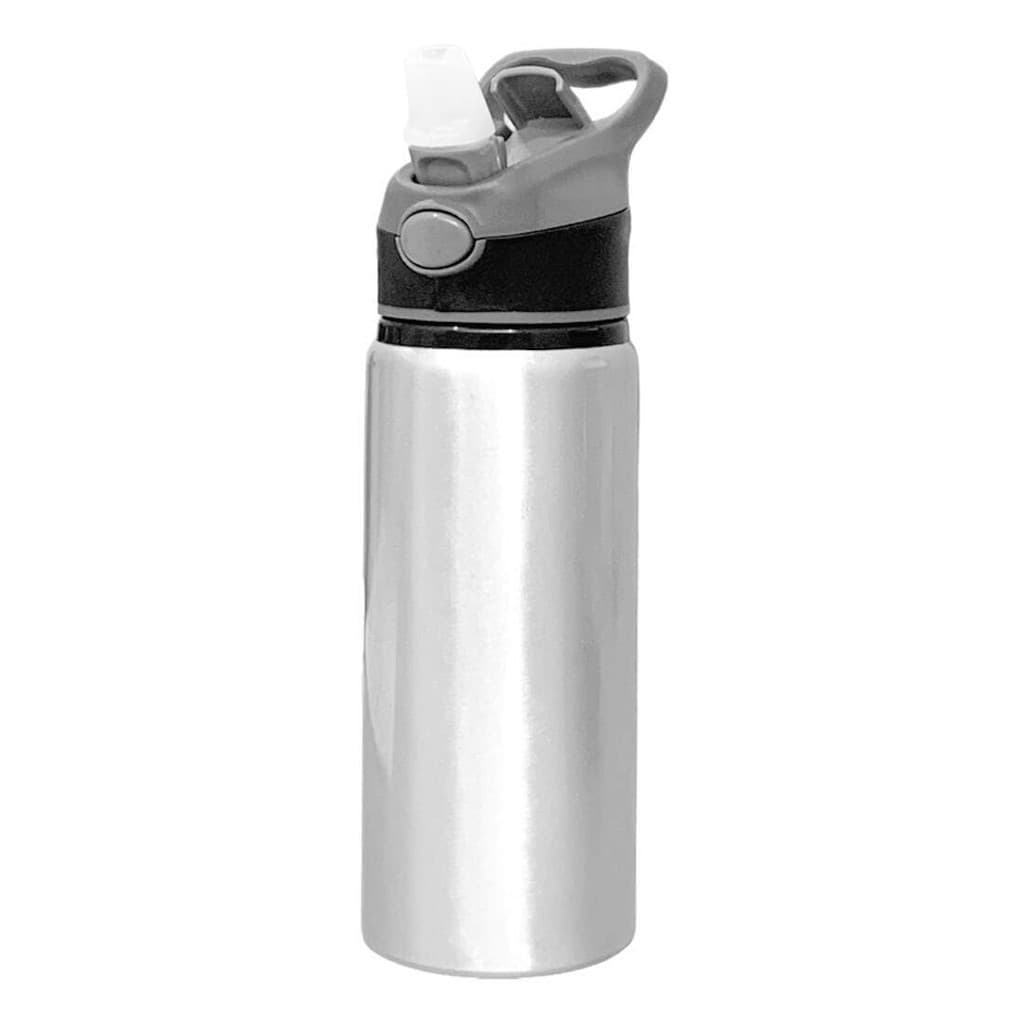 Squeeze de Alumínio Prata com Bico Automático e Tampa Preta para Sublimação - 600ml