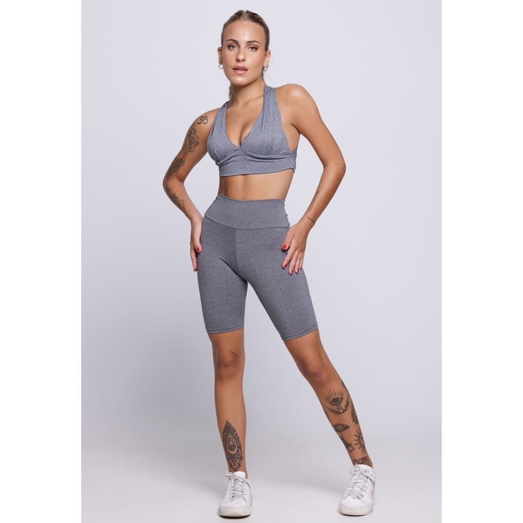 Conjunto Fitness Esportivo Bermuda Ciclista + Top Bojo Costa Cruzada Academia