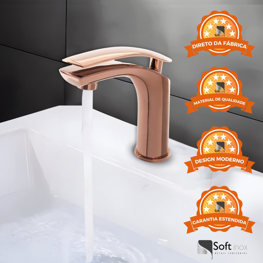 Torneira Monocomando Misturador Lavatório Bica Baixa Tigris Rose Luxo