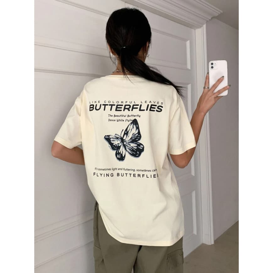 Camiseta Básica Unissex 100% Algodão Borboleta Voando Linda Streetwear