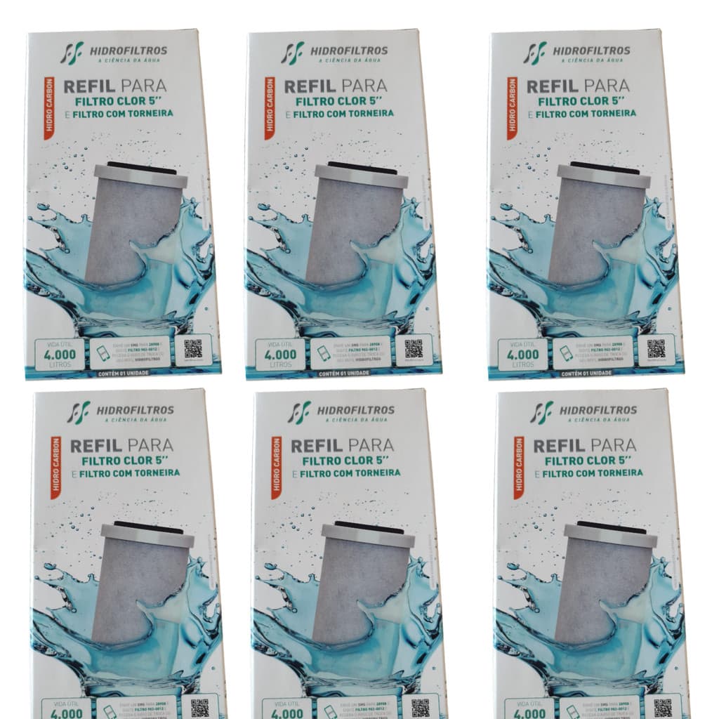 Kit 06 Un Refil Origin P/filtros Hidrofiltros Pou 5 80l/h