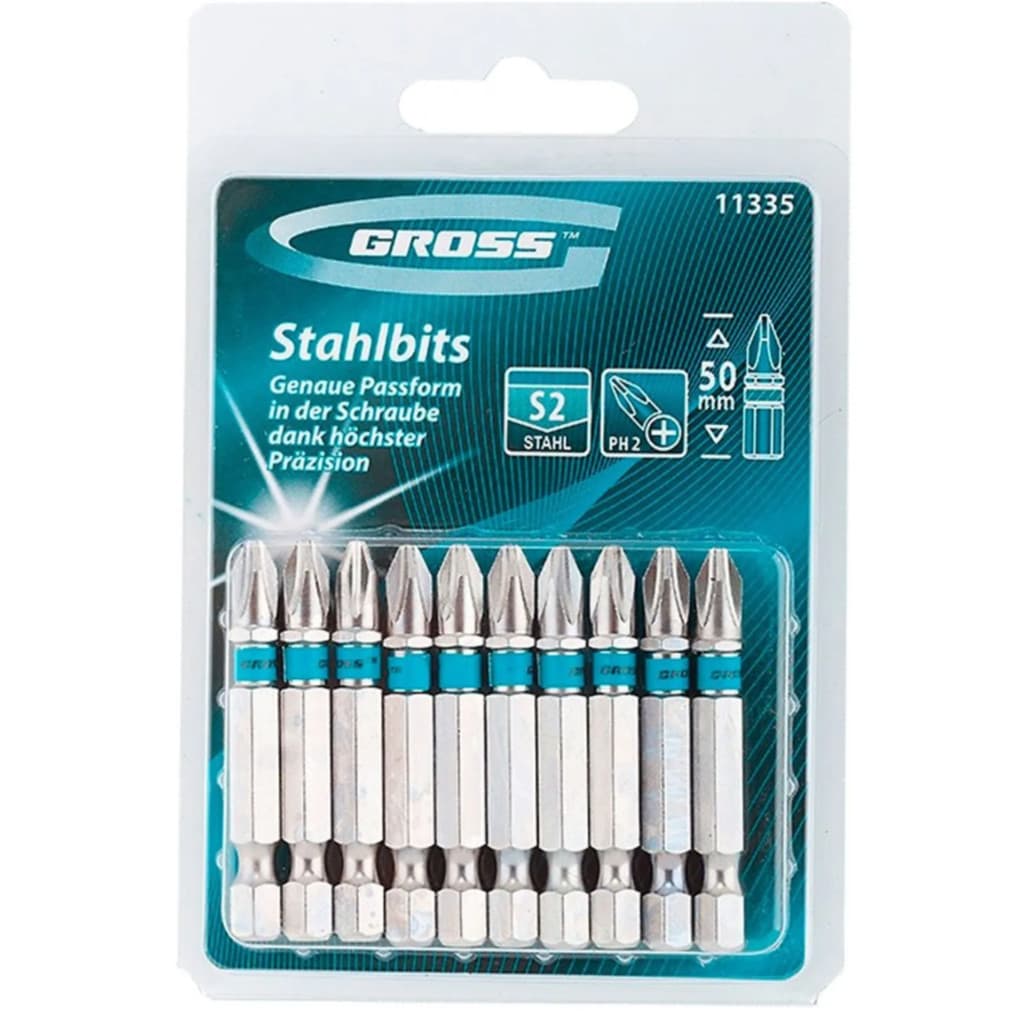 Jogo De Bits Phillips PH2 Aço Rápido 50mm 10 Unidades Para Uso Profissional - Gross