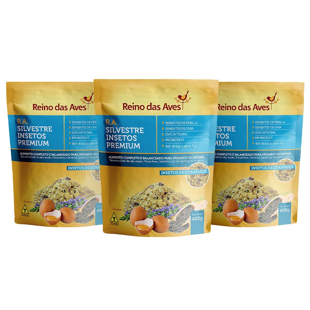 KIT 3 UN Reino das Aves Silvestres Insetos Premium 400g