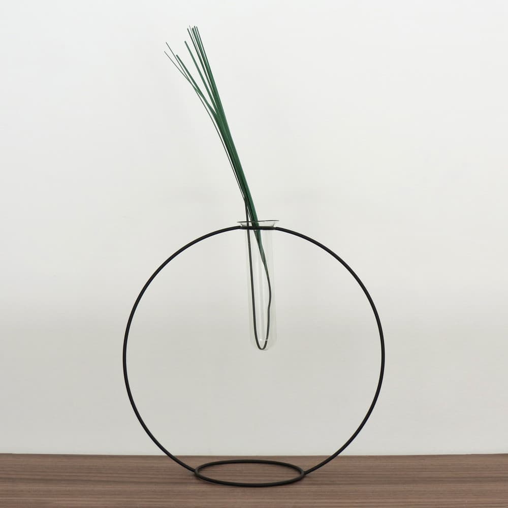 Vaso Tubular em Vidro e Arco em Metal Plantas e Flores 23cm