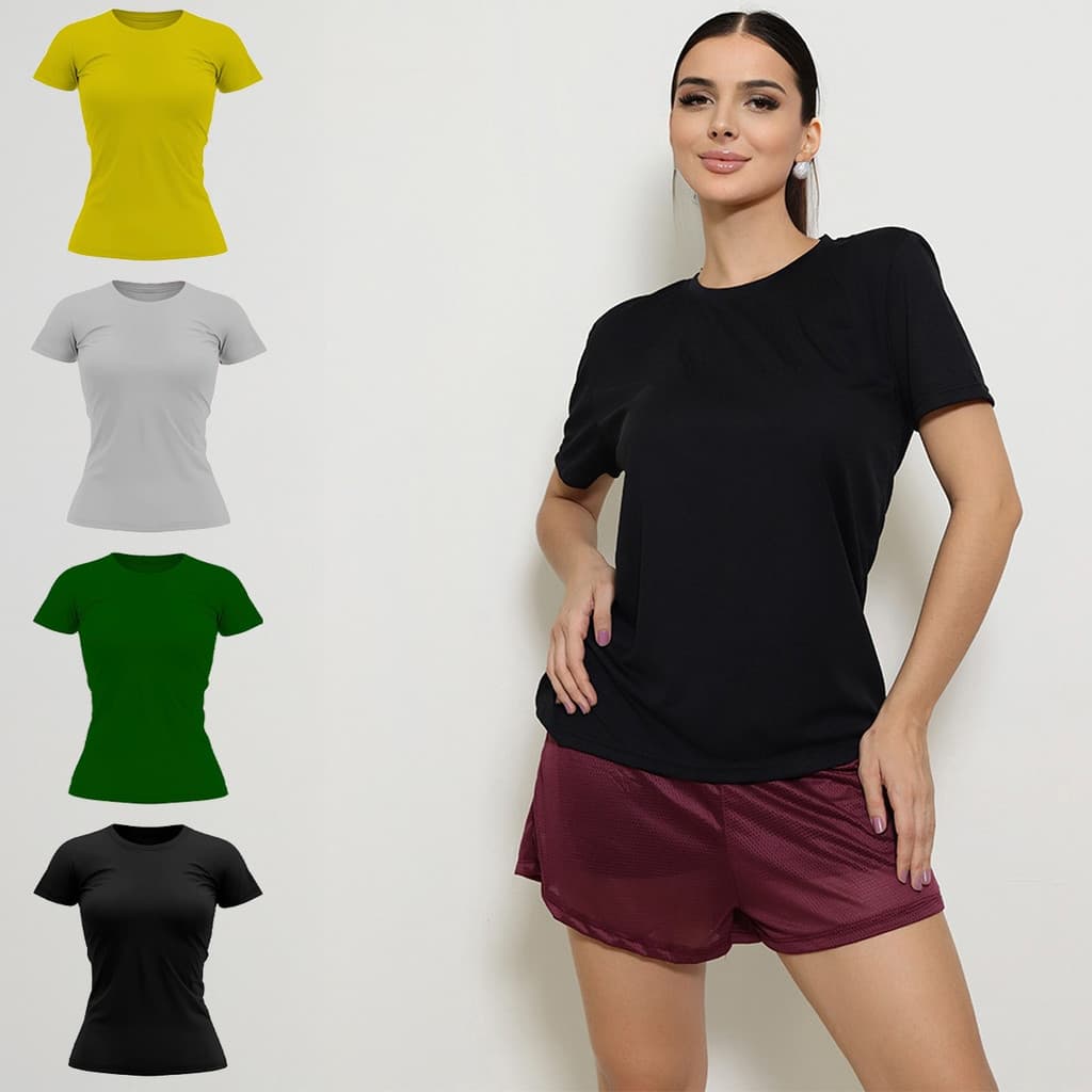 Kit 5 Camisas Academia Feminina Básica Dry Fit Tradicional