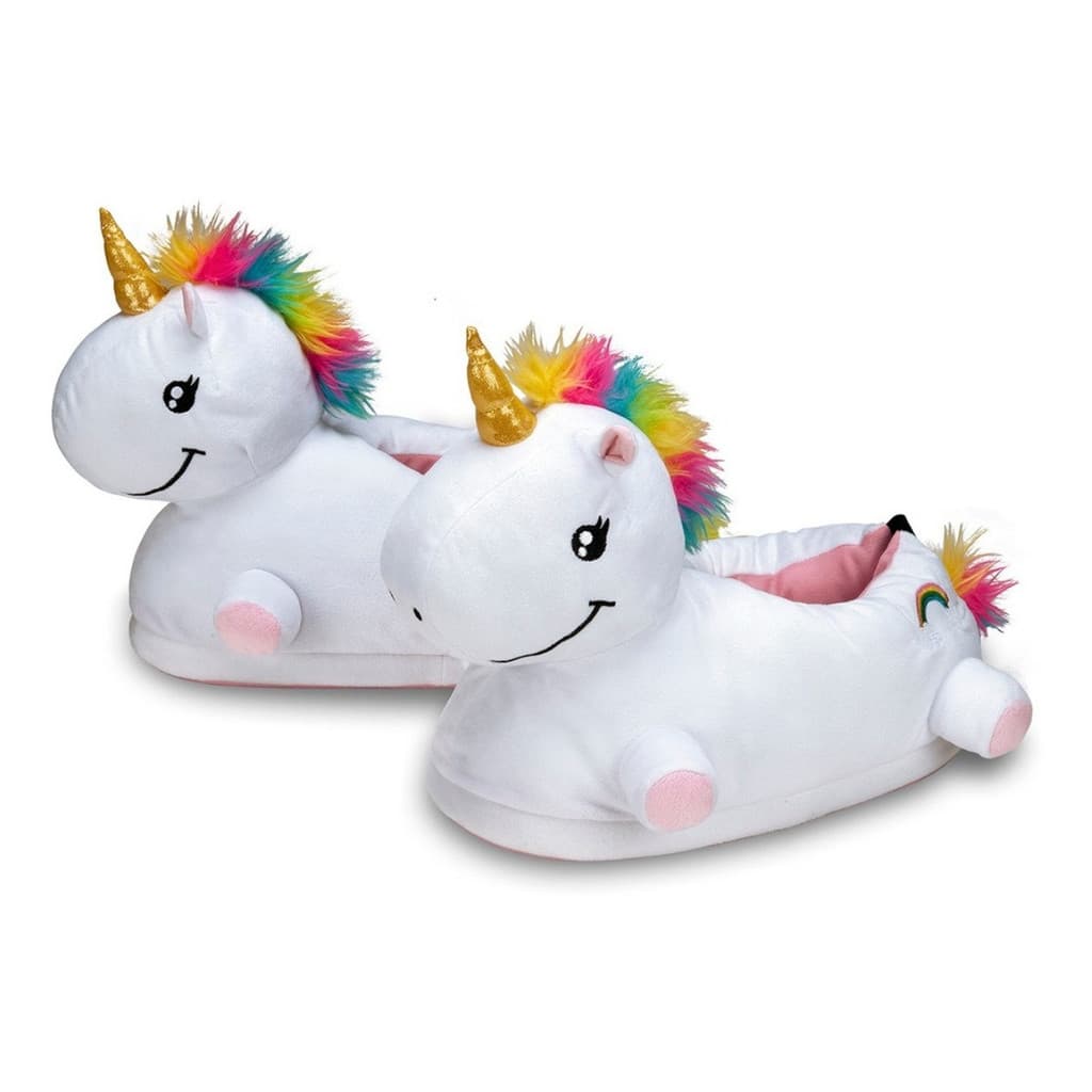 Pantufa Pelúcia 3D Unicórnio Colorida Antiderrapante