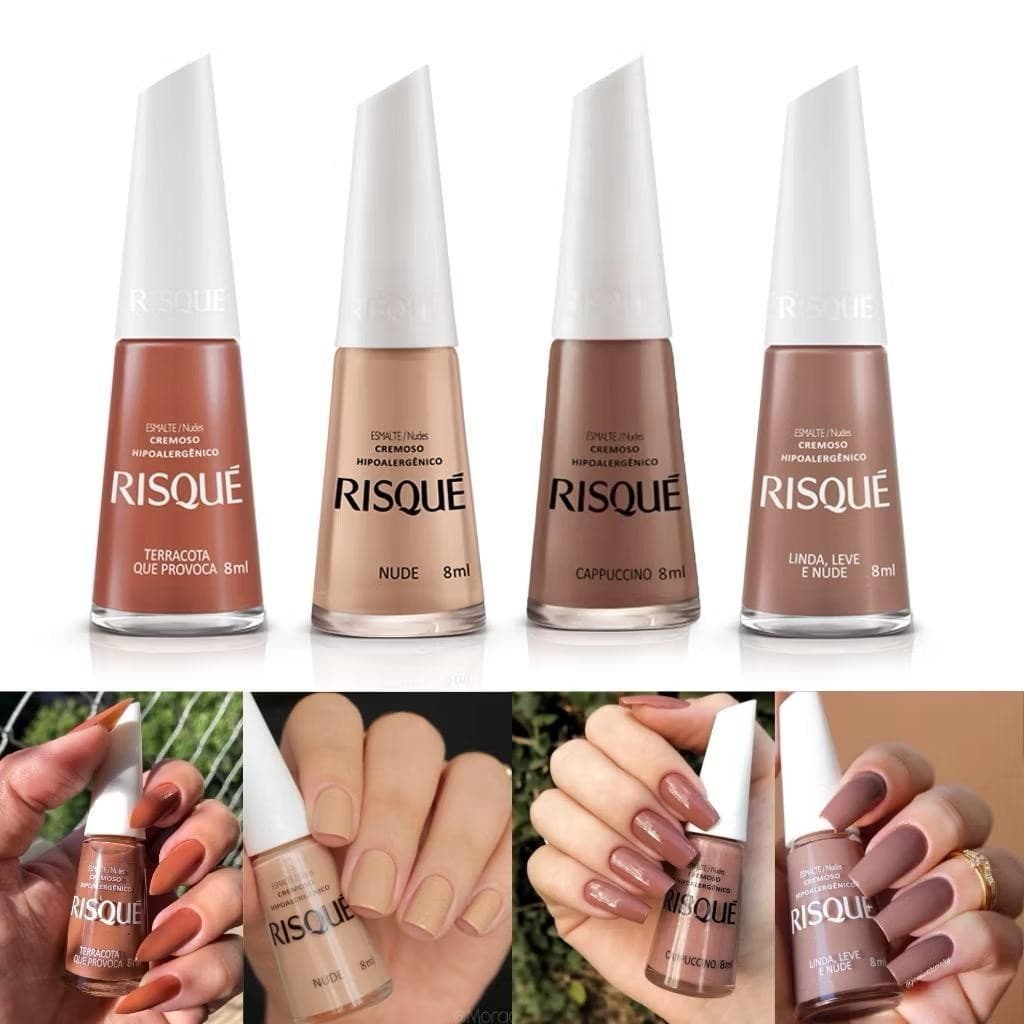 Risque Levíssima  Esmaltes Tons Nudes Marrom Terracota Kit 4 cores Hipoalergênico 8ml