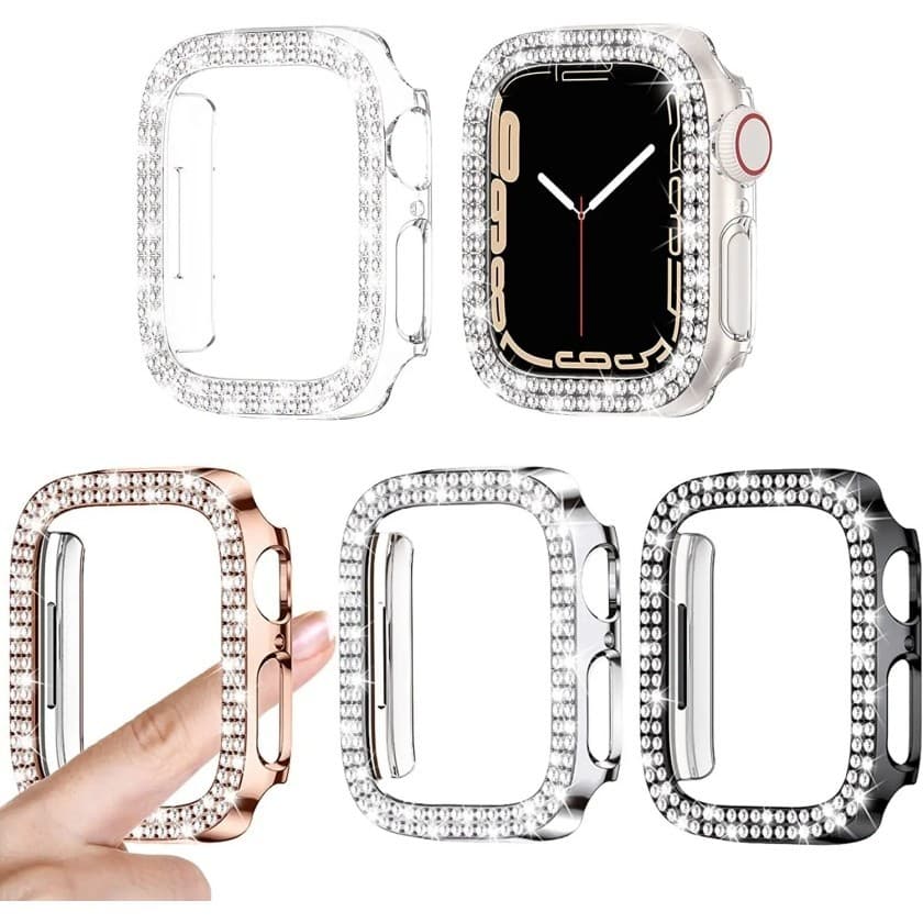 Diamante PC Capa Para Apple Watch 42mm 44mm 38mm 41mm 40mm 45mm iWatch 10 11 Protetora Diamante Case (Sem Vidro Frontal)