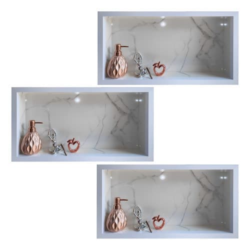 Kit 3 Nichos Porcelanato Carrara 60x32cm Banheiro