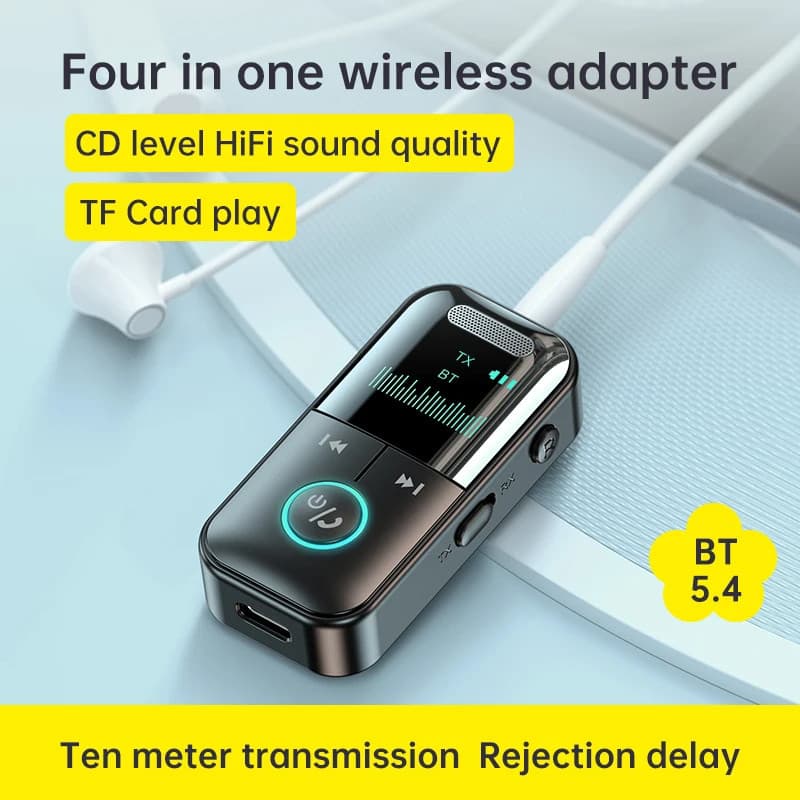 Adaptador 4 Em 1 Bluetooth 5.4 Transmissor Receptor GT69 Áudio Sem Fio Para Carro