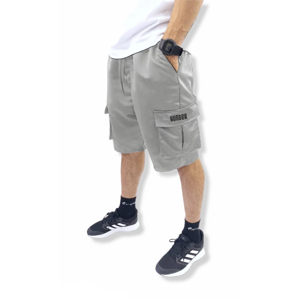 Bermuda Cargo Corta Vento Verão Masculina 5 Bolsos Cinza