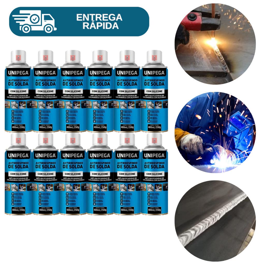Kit 12 Antirrespingo De Solda Com Silicone 400ml Spray Anti Corrosão Unipega Profissional Proteção