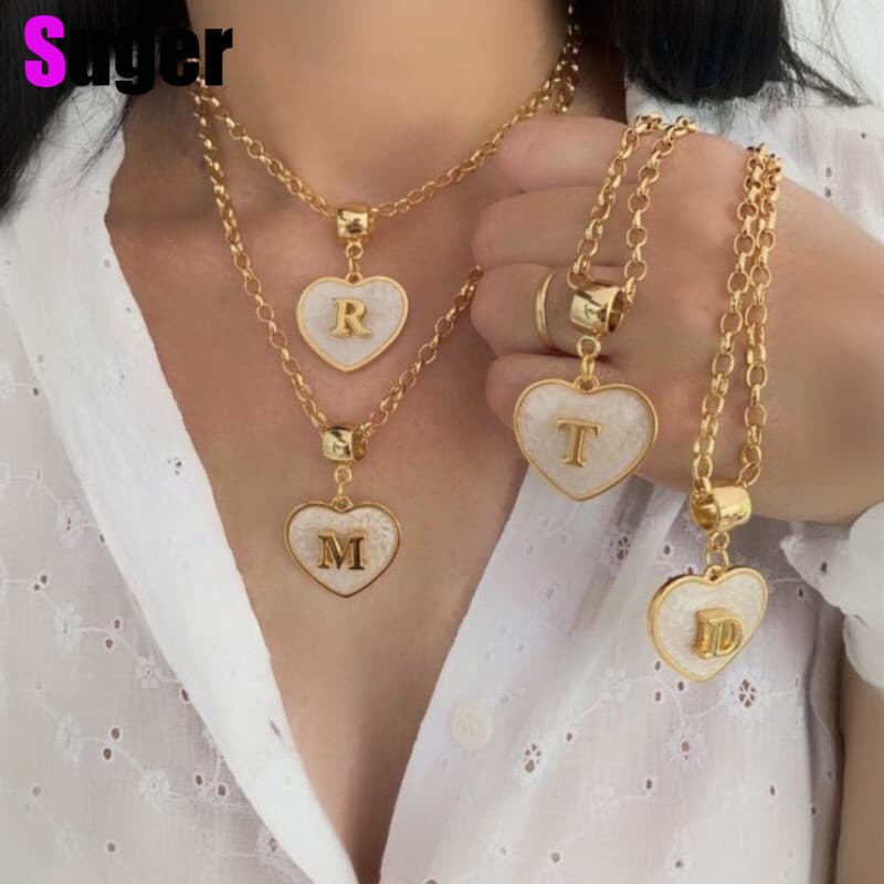 Colar Coração Com Pingente Letra Inicial do Nome Super Tendência Feminino colares de ouro presente