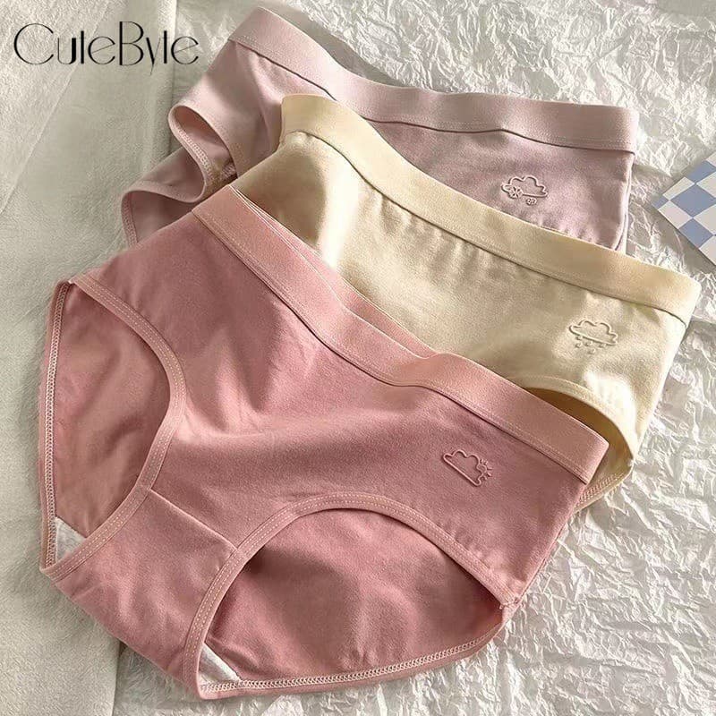 CuteByte 100 % Algodão Calcinha Para Mulheres Respirável Minimalista Breve Cintura Média Roupa Interior Japonesa