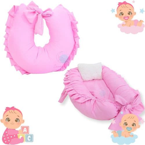 Kit completo de ninho redutor e almofada de amamentação Rosa