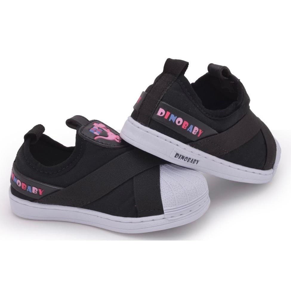 Tênis Infantil Slip Feminino Lançamento  Dino Baby Preto Rosa
