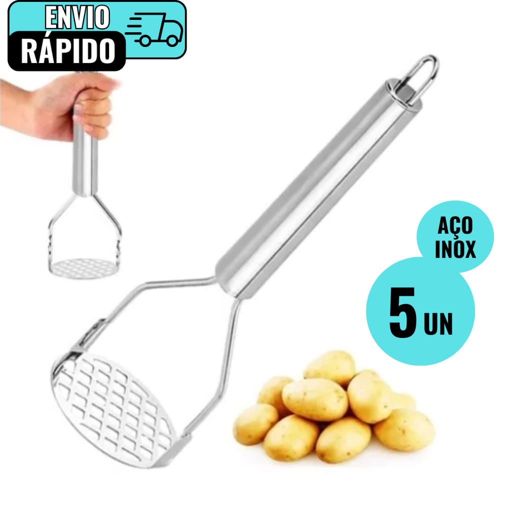 Kit 5 Amassadores De Batata Aço Inox Premium Espremedor Manual Para Refeições Restaurante Lanchonete