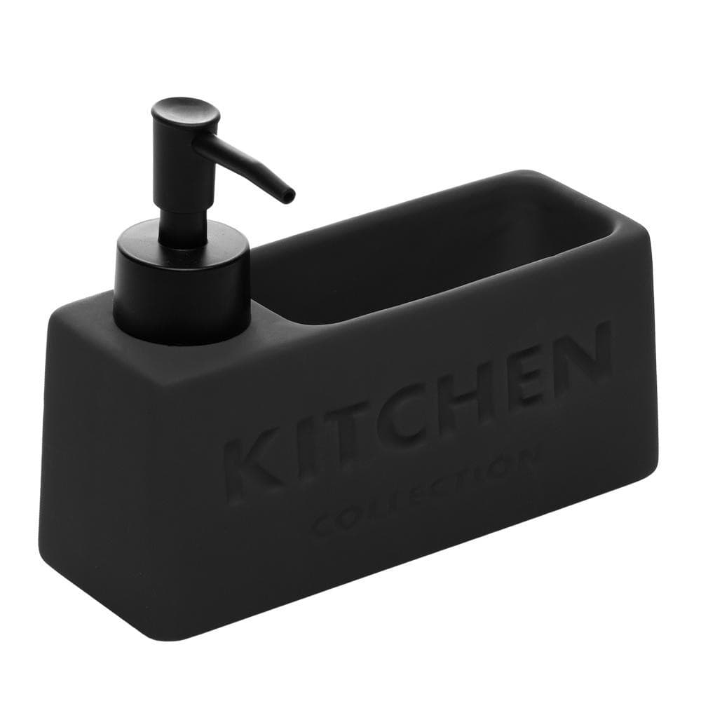 Porta Detergente Liquido Soft Touch de Cerâmica Cinza 380ml para Cozinha Pia Banheiro Organização e Decoração Casa Uso
