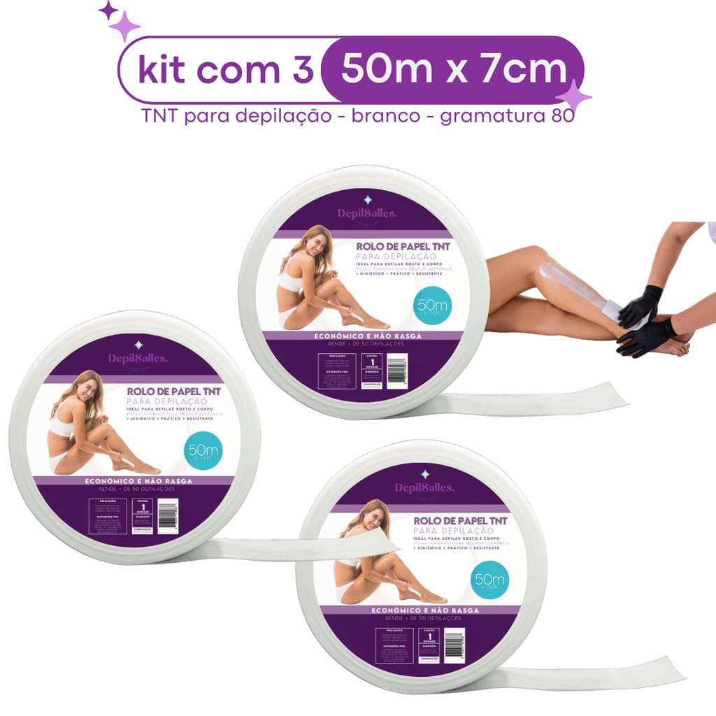 Kit 3 Rolo Papel TNT para Depilação 80gr DepilSalles - 50m X 7cm