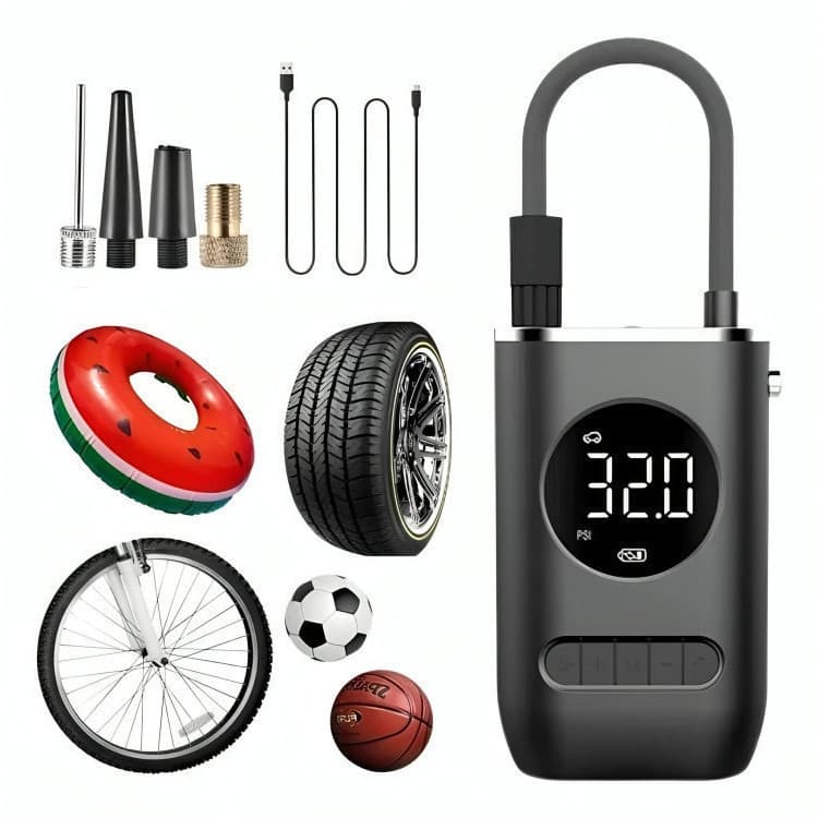 Bomba De Ar Digital Mini Calibrador Compressor De Pneus Carro Moto Bike Com Lanterna Led Portátil 1