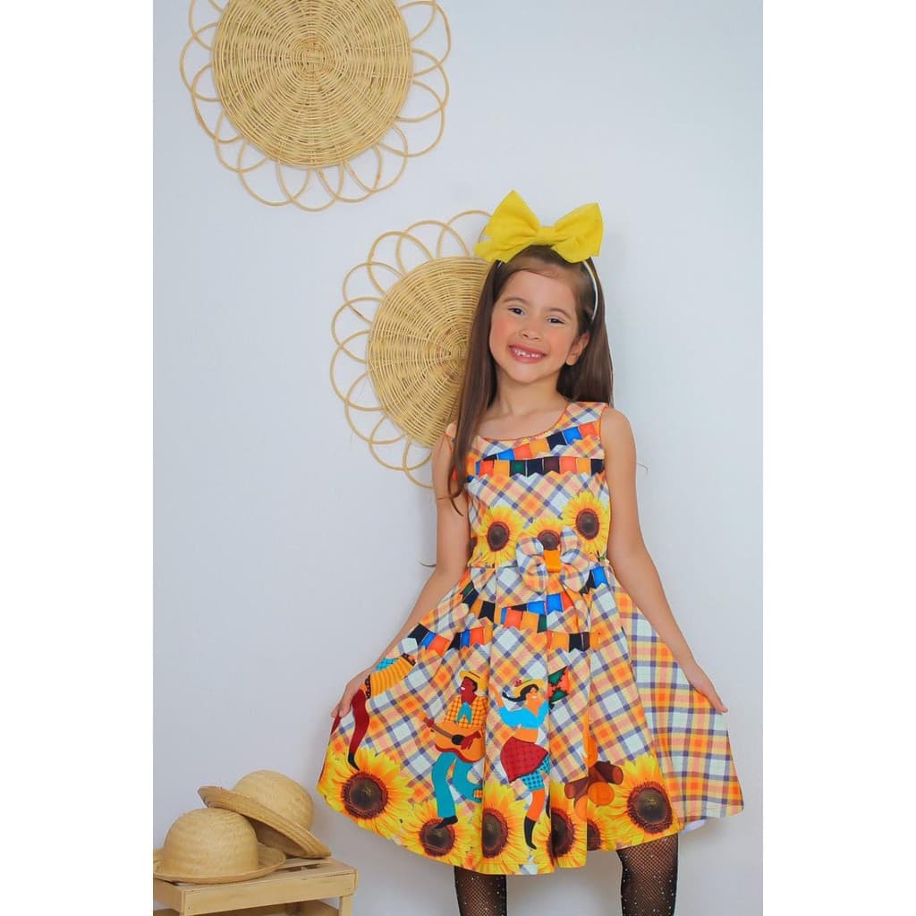 Vestido Infantil de Festa Junina Arraiá São João Colorido Estampado Diversos Tam 2 ao 10