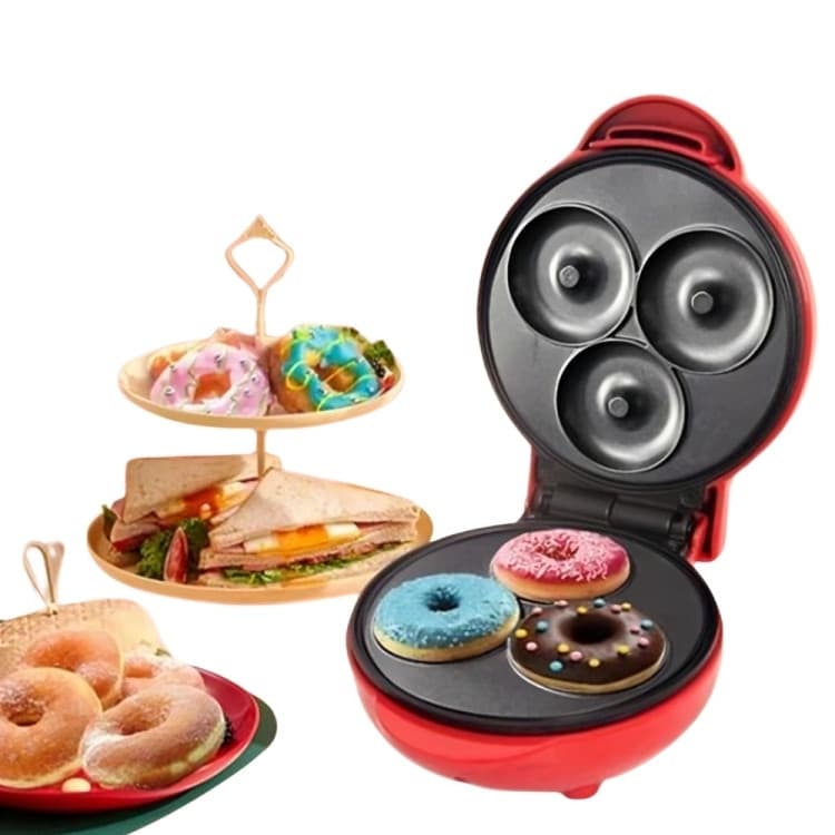 Mini Maquina De Donuts 110V Maker Elétrica Dupla Usar Para Fazer Sobremesa Lanche Com Rosquinhas Antiaderente 3 Furos