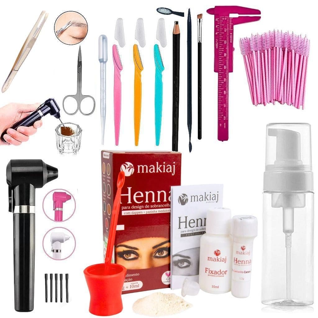 Kit Henna para sobrancelhas renna makiaj kit design iniciante completo sombrancelhas rena