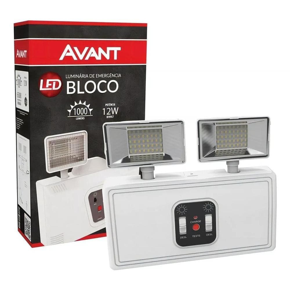 luminária de Emergência Led bateria recarregavel 2 farol 12w bivolts avant 6000k