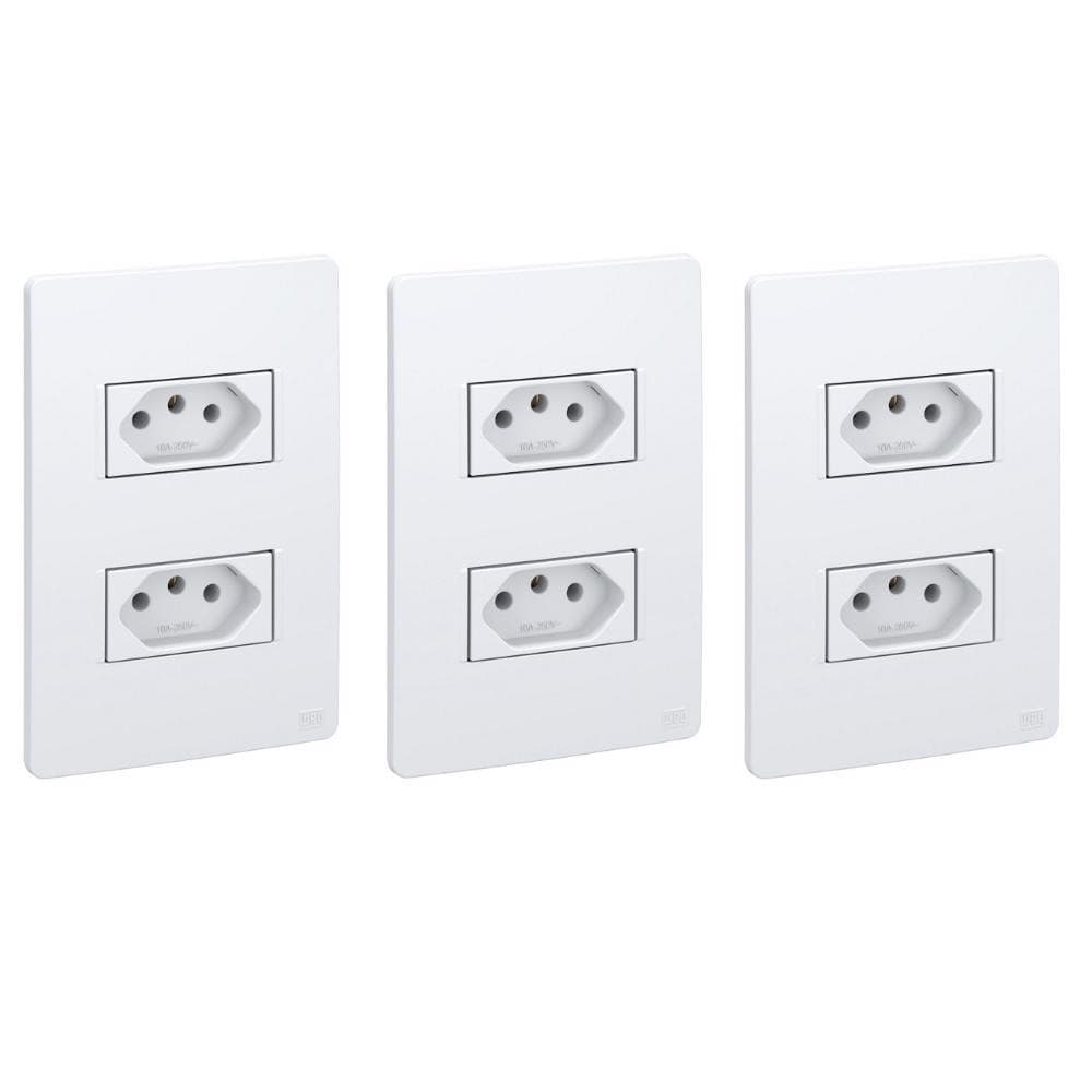 KIT 3 CONJUNTOS TOMADA DUPLA 2P+T 10A 250V ESATTA WEG BRANCO