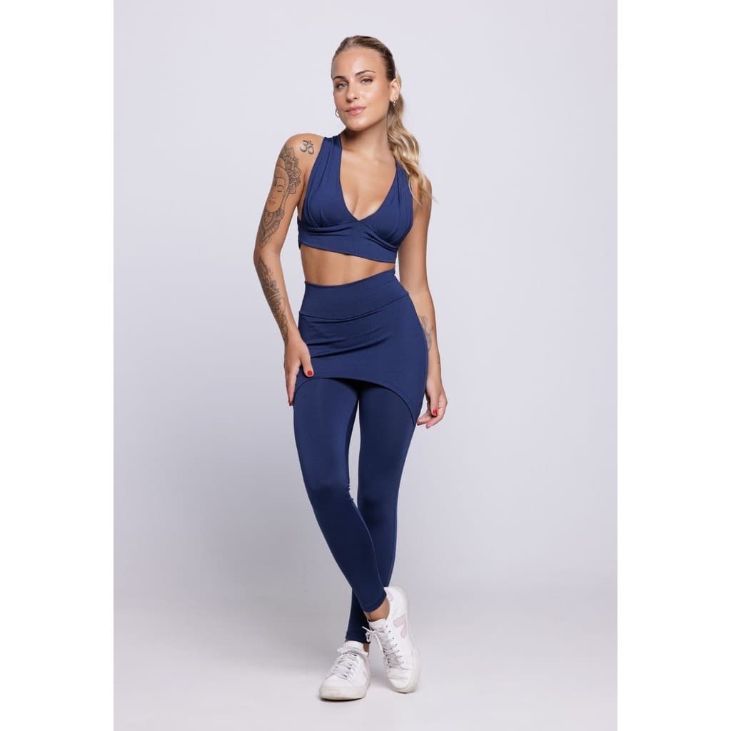 Conjunto Para Academia Top Com Bojo E Calça Legging Academia Suplex Saia Tapa Bumbum
