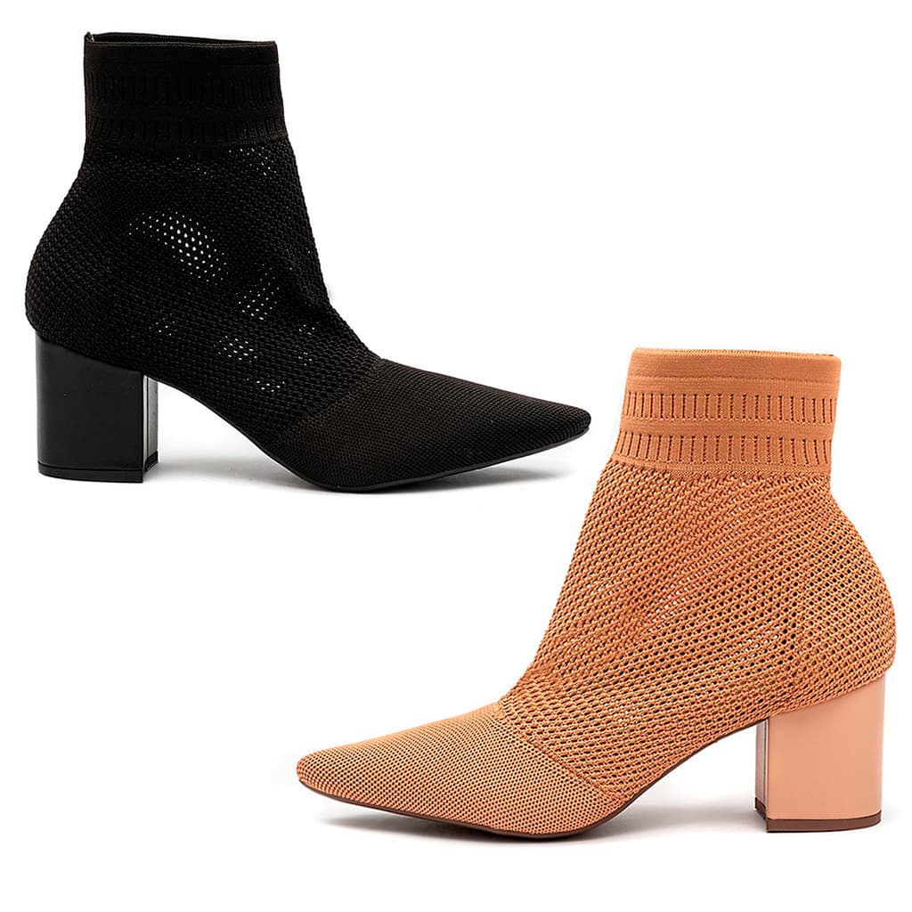 Bota Knit Salto Grosso Preta