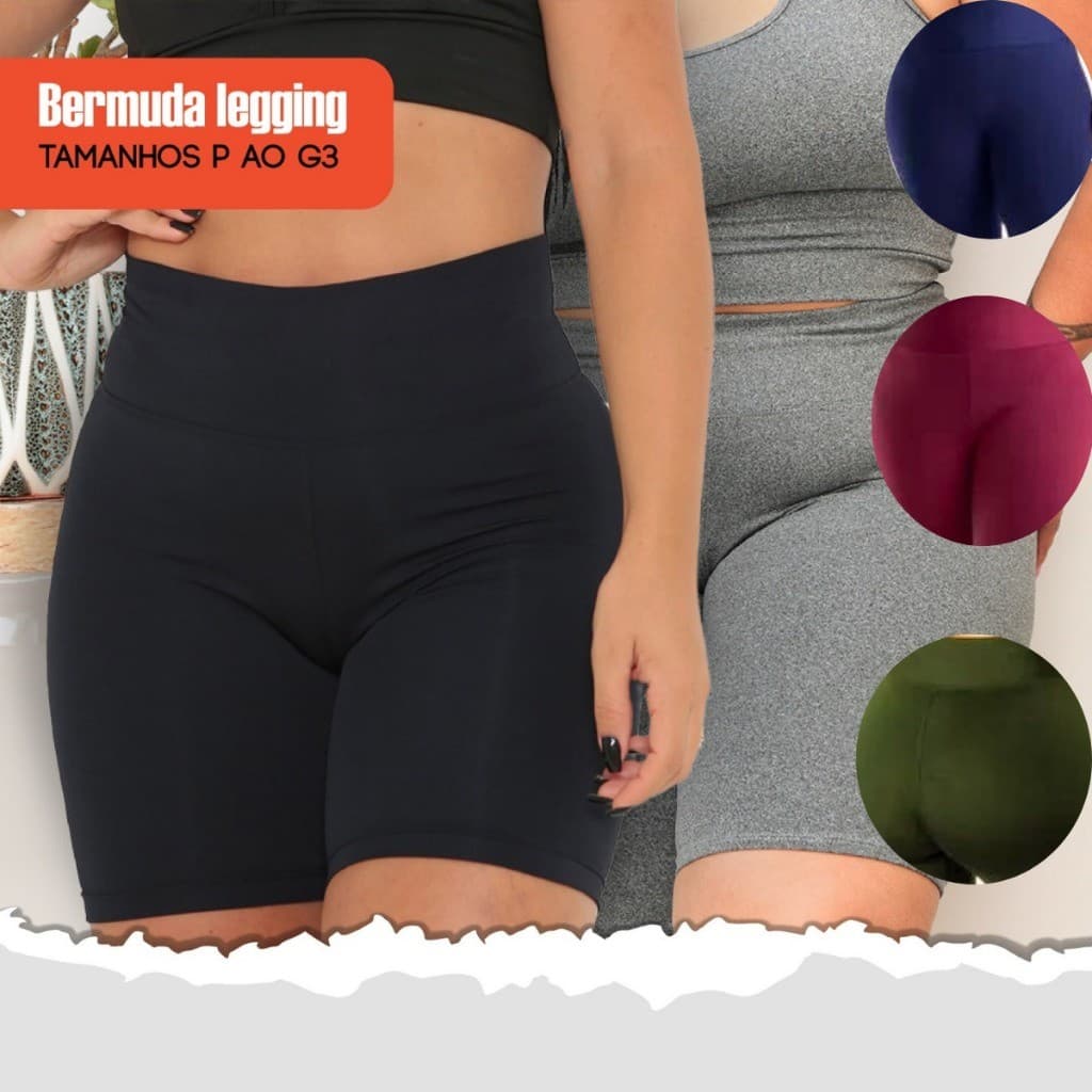 Kit 02 Bermuda Legging Feminina Cós Alto Suplex do P ao G3 Shorts Academia Corrida Plus Size Curve