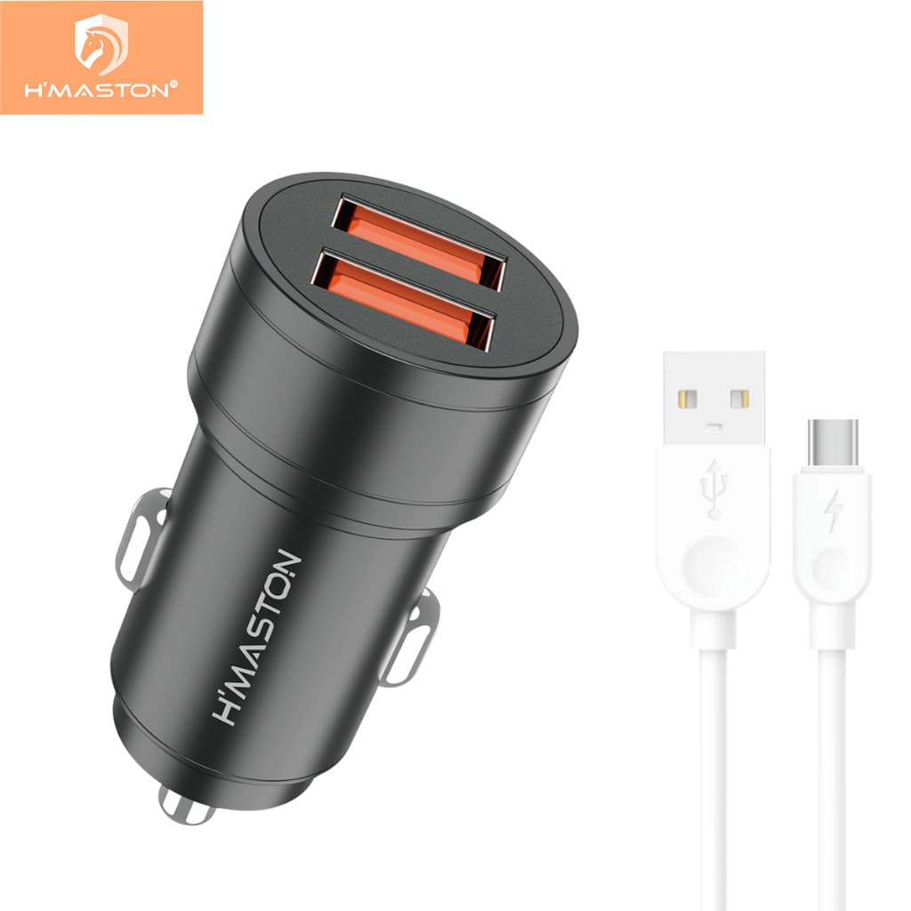 H'maston LS04 Carregador Turbo Veicular De Celular 2 Portas Com Cabo Tipoc/v8/Lighting