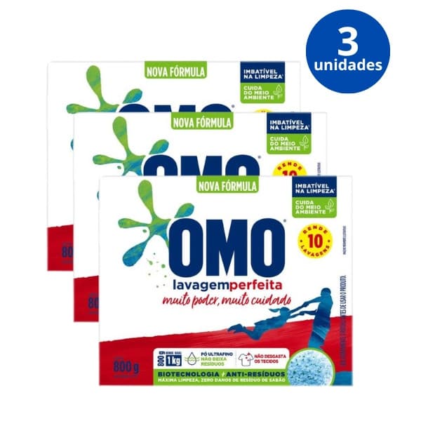Kit 3x Sabão em Pó OMO Lavagem Perfeita - 800g