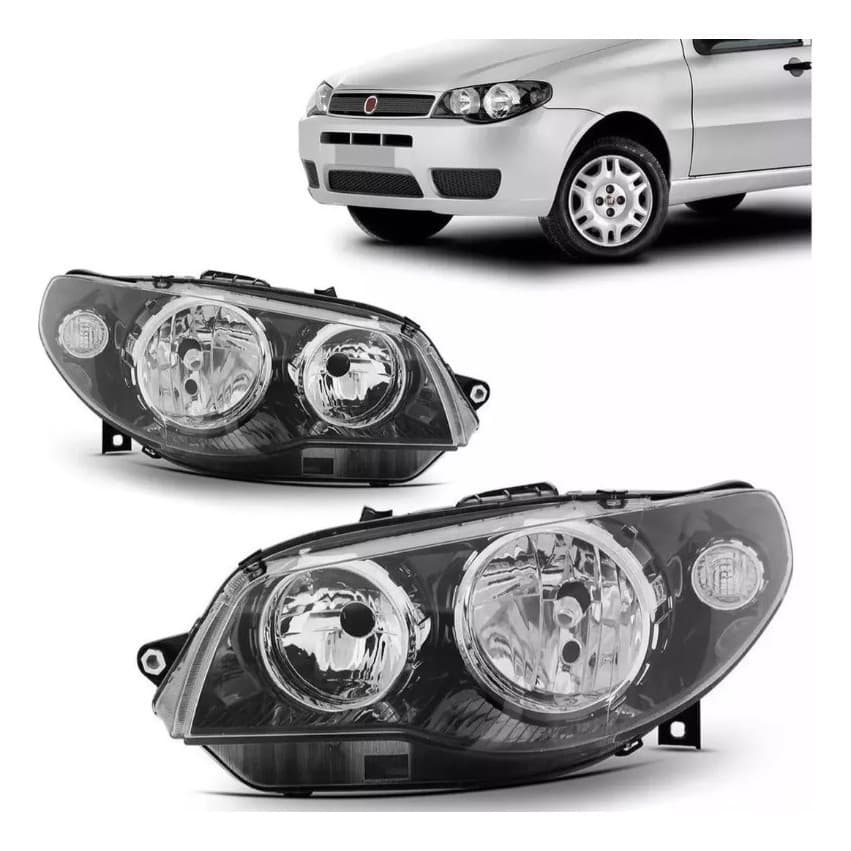 Farol Fiat Palio, Siena e Strada G3 2004 A 2016 Foco Duplo Aro Cromado Máscara Negra
