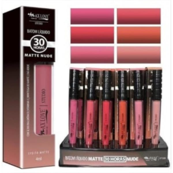 Batom líquido 30horas matte com ácido Hialurônico,Vitamina E, Manteiga de Karité e Chá verde Maxlove