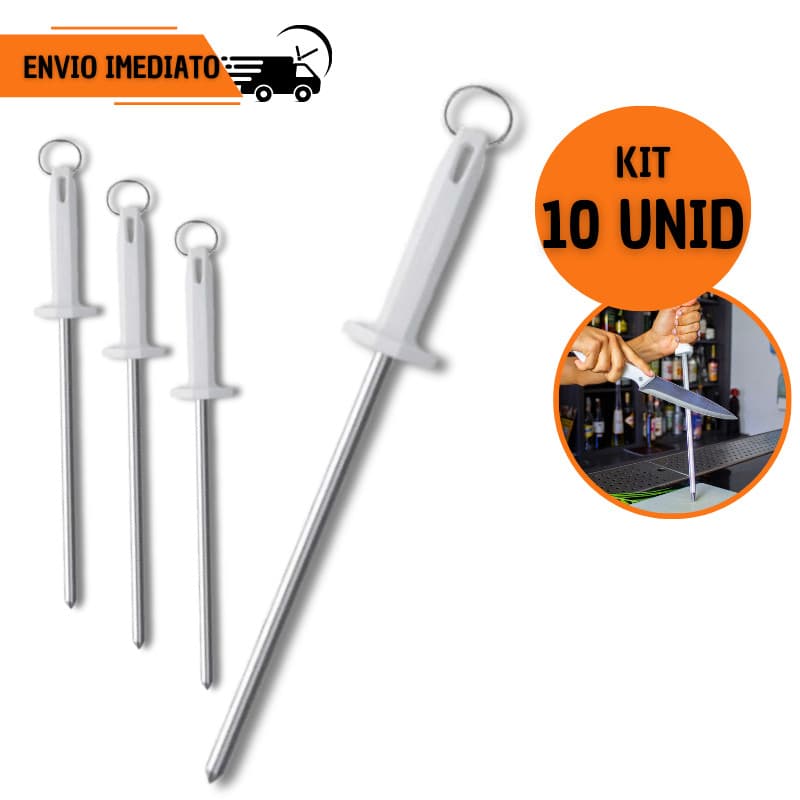 Kit 10 Chaira 10" Amolador Afiador de Faca Grande Estriada Profissional Açougueiro Cozinha