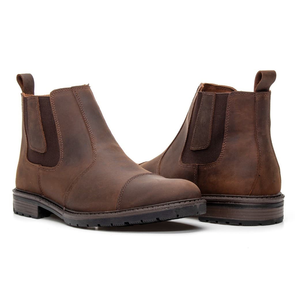 Botina Masculina Chelsea de Couro Legítimo Rústica Cowboy Sertanejo Estilo Country Bota Macia e Resistente