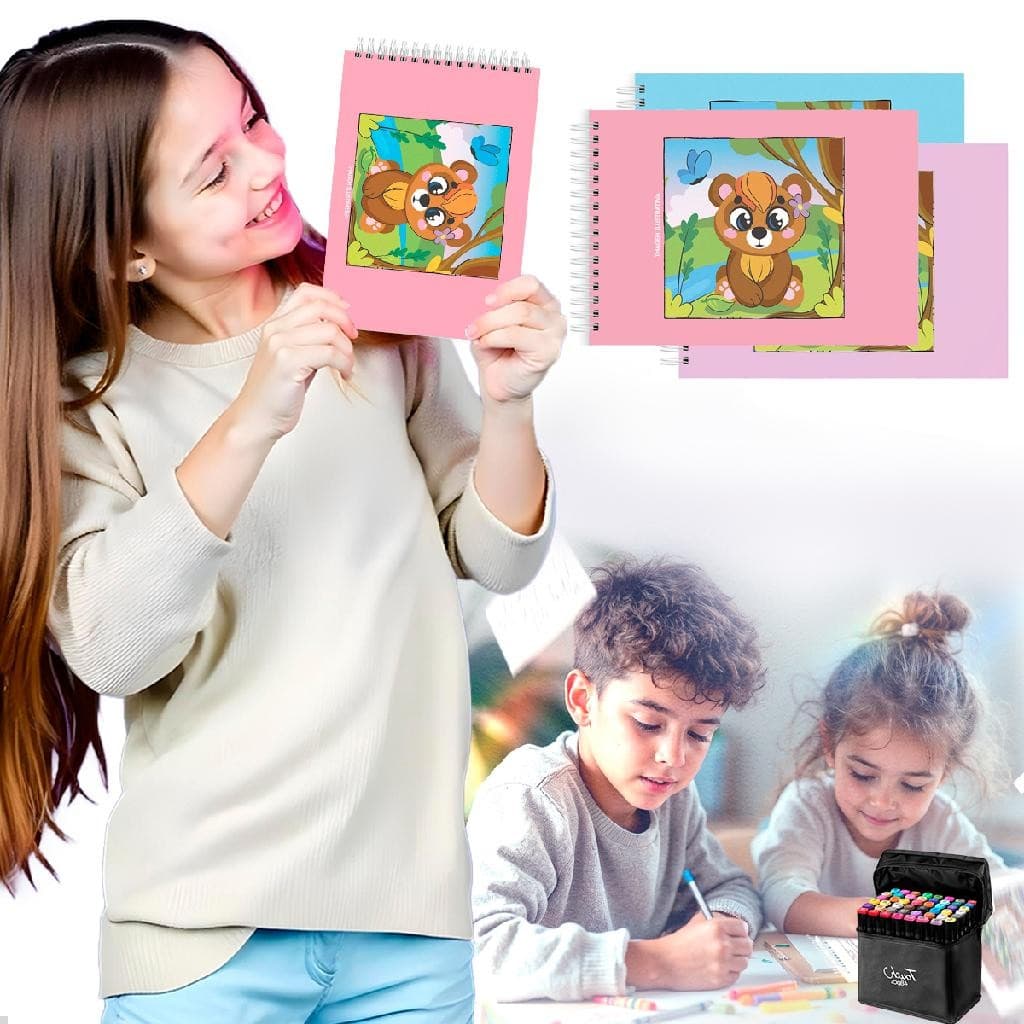 Livro De Colorir Desenhos Divertidos + Conjunto 48 Canetinhas