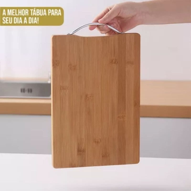 Tábua Bambu Grande Corte Top Chef Cozinha Alça Retangular Churrasco Cortar Carne Legumes Multiuso