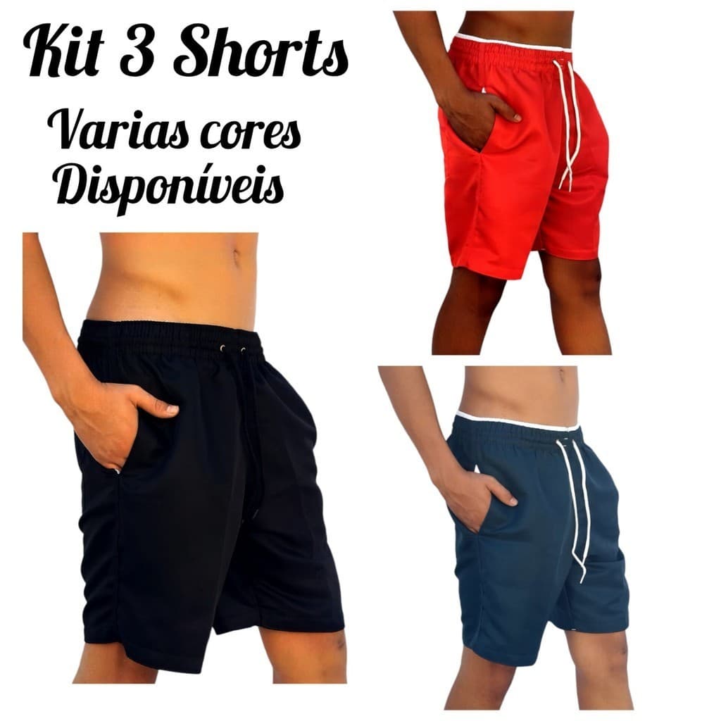 kit 3 Bermuda Short Masculina tactel grosso 3 Bolsos Masculino.