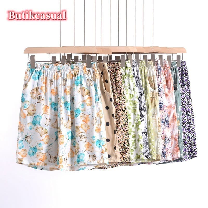 Mulheres Algodão Bolso Shorts De Seda Verão Casual Fino Legal Solto Plus Size Dormir Casa Calças