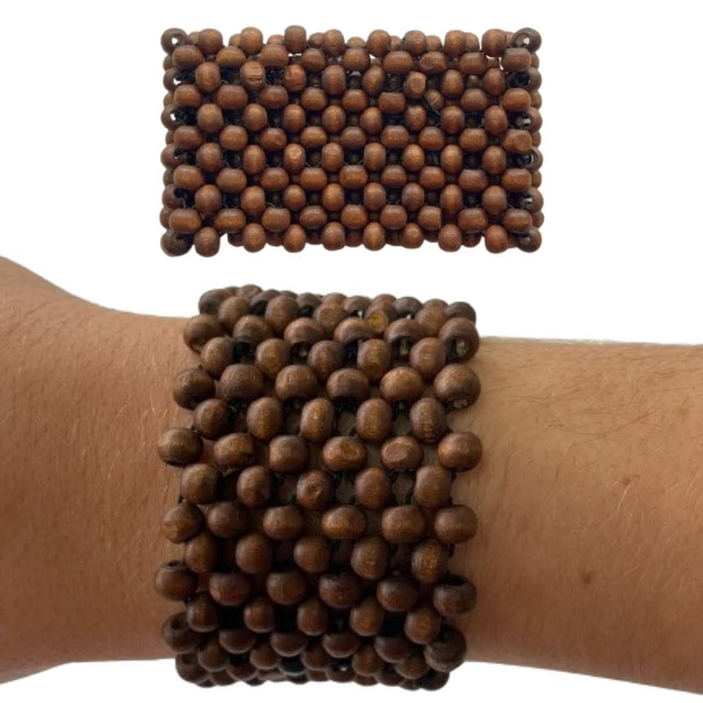 Pulseira de Madeira Bolinha Elastico Masculina e Feminina
