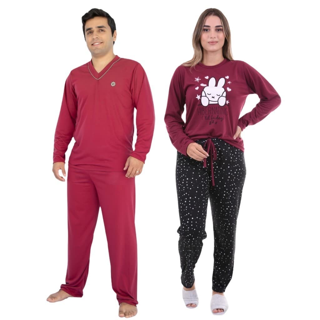 2 Pijama Casal Longo Inverno Manga Comprida e Calça Malha Mozão