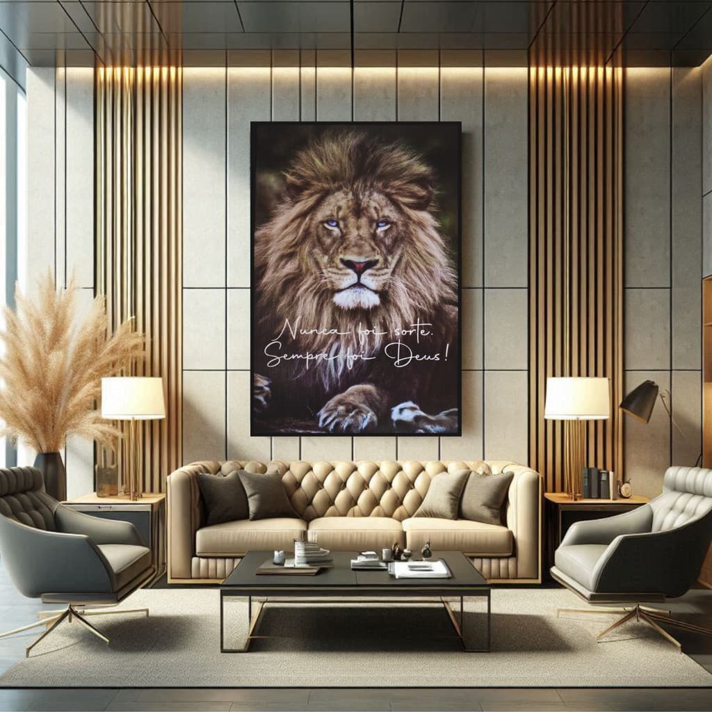 Quadro com Moldura Decorativo Leão Nunca Foi Sorte decorativo Sala Escritório Moderno Grande 90X60