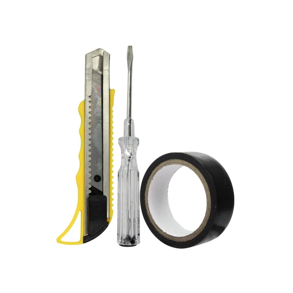 Conjunto Ferramentas 3 Peças Estilete Chave E Fita Isolante Uso Manual Conserto