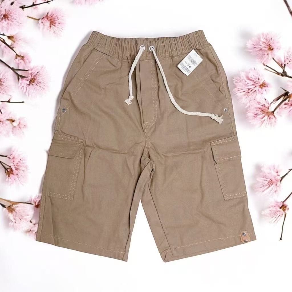 JT Shorts cargo infantil , sarja de algodão, cintura elástica, 4 bolsos
