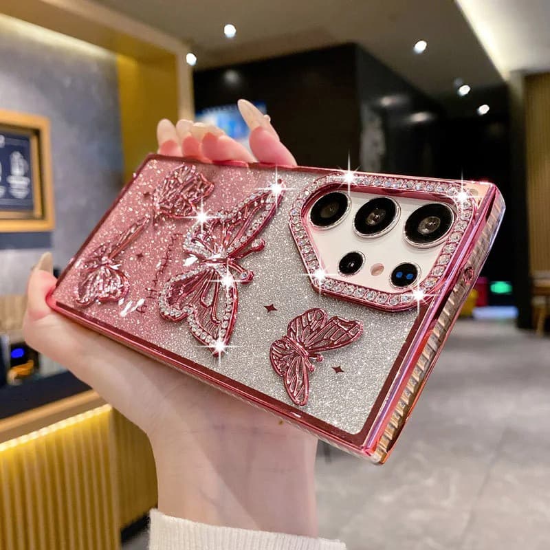 Para Samsung S26 Ultra A16 A26 S23 S24 FE S25 S25 Plus 5G Feminino Menina Diamante Borboleta Caso De Telefone Transparen
