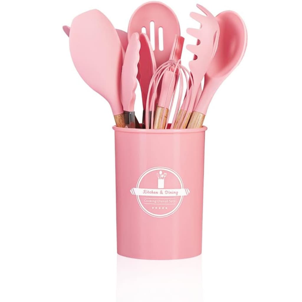 Jogo de Utensílios de Cozinha 12Pçs - Silicone e Cabo de Madeira