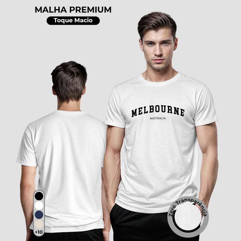 Camisa Camiseta Masculina 100% Algodão Estampada Melbourne Austrália